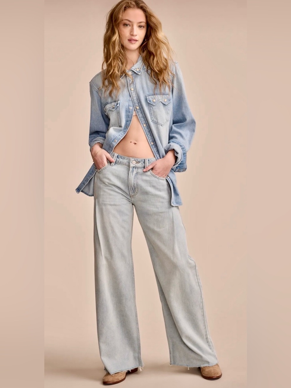 Lucky Brand Pleated Liquid Denim Luxe Palazzo Jeans Women’s 10/30